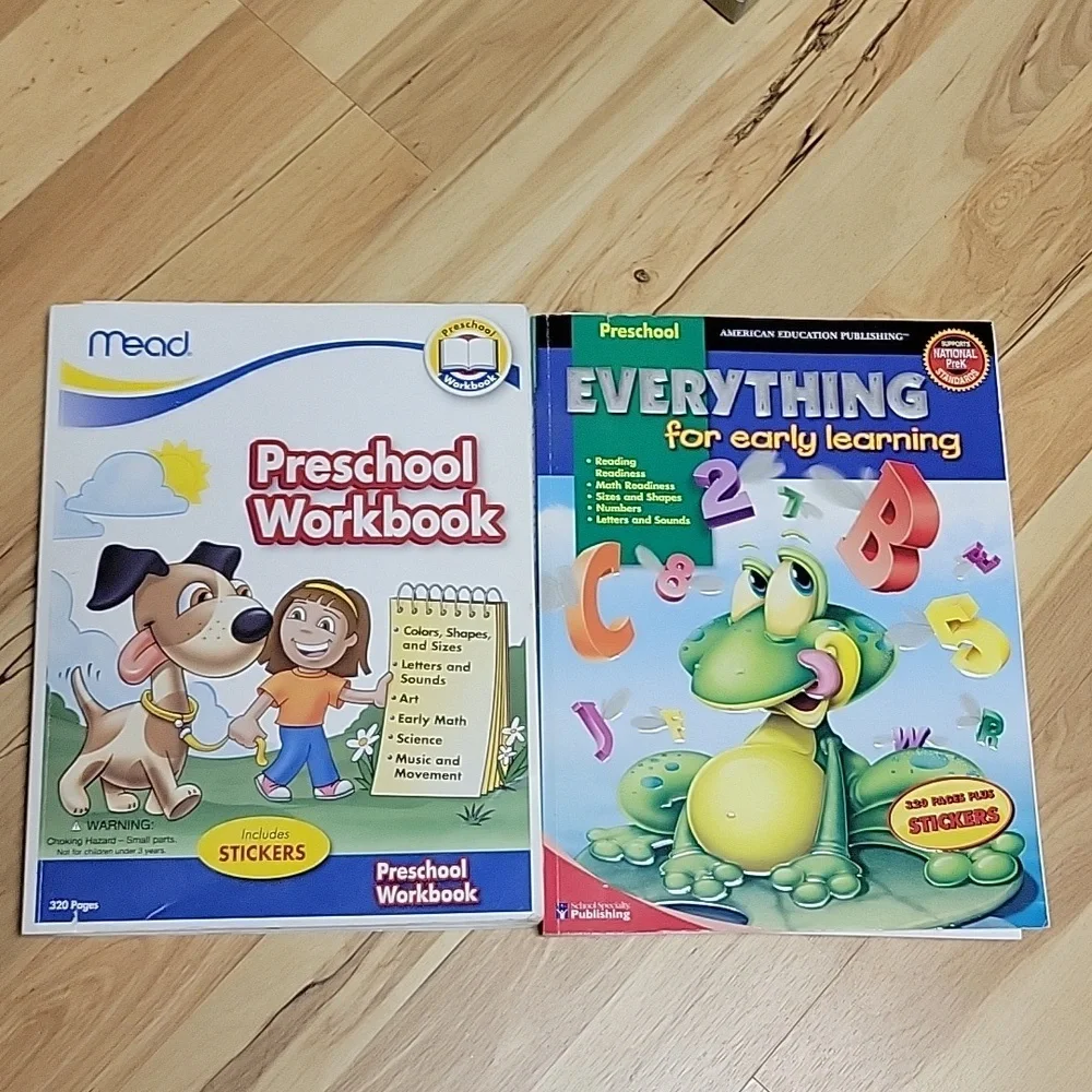 Preschool Learning, 2 large books lots of‎ pages early learning workbooks